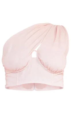 New PrettyLittleThing Plus One Shoulder Corset Top Dusty Pink