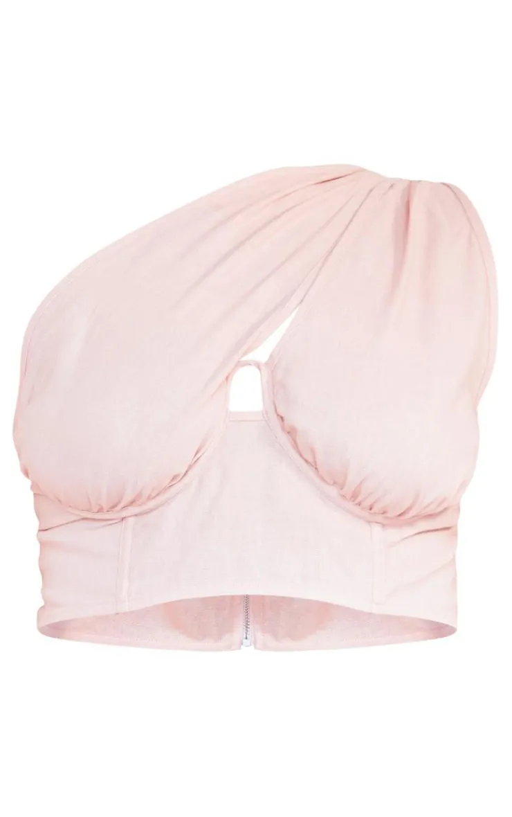 New PrettyLittleThing Plus One Shoulder Corset Top Dusty Pink