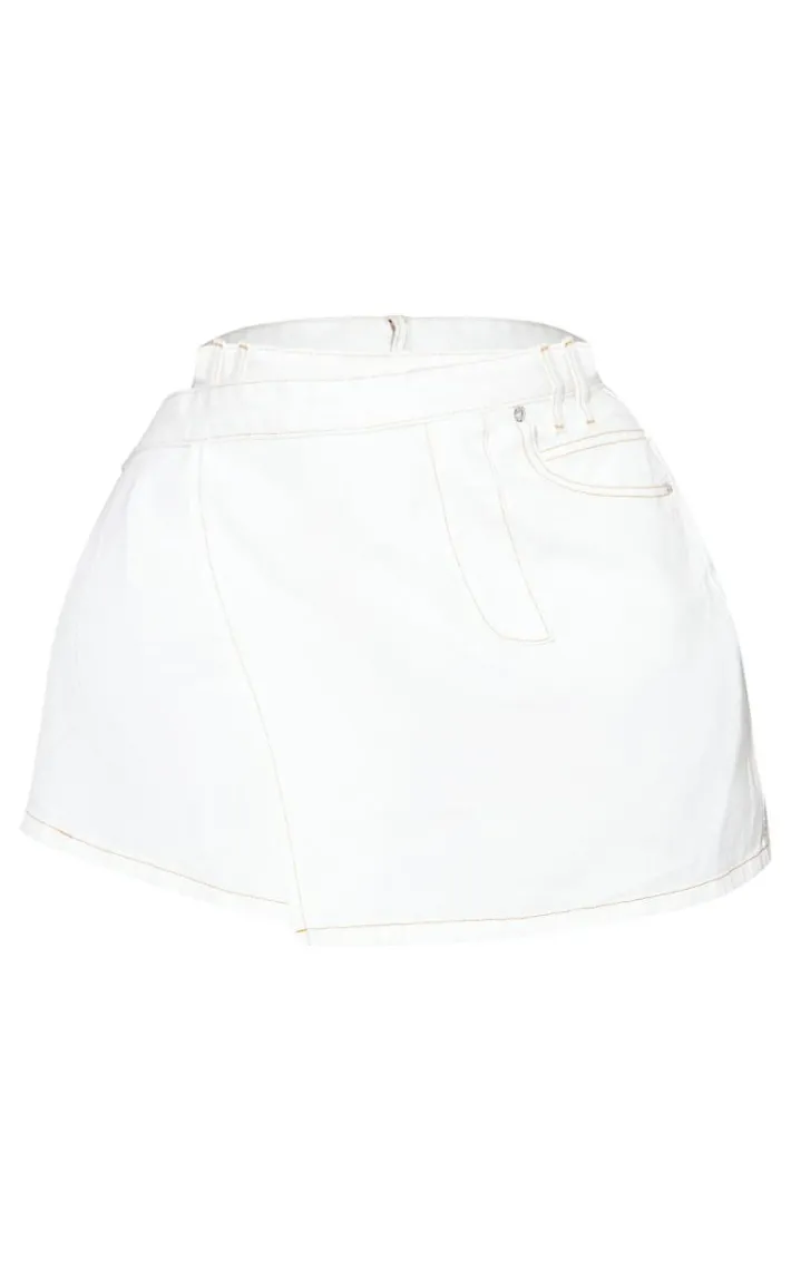 Plus Ecru Wrap Denim Mini Skirt