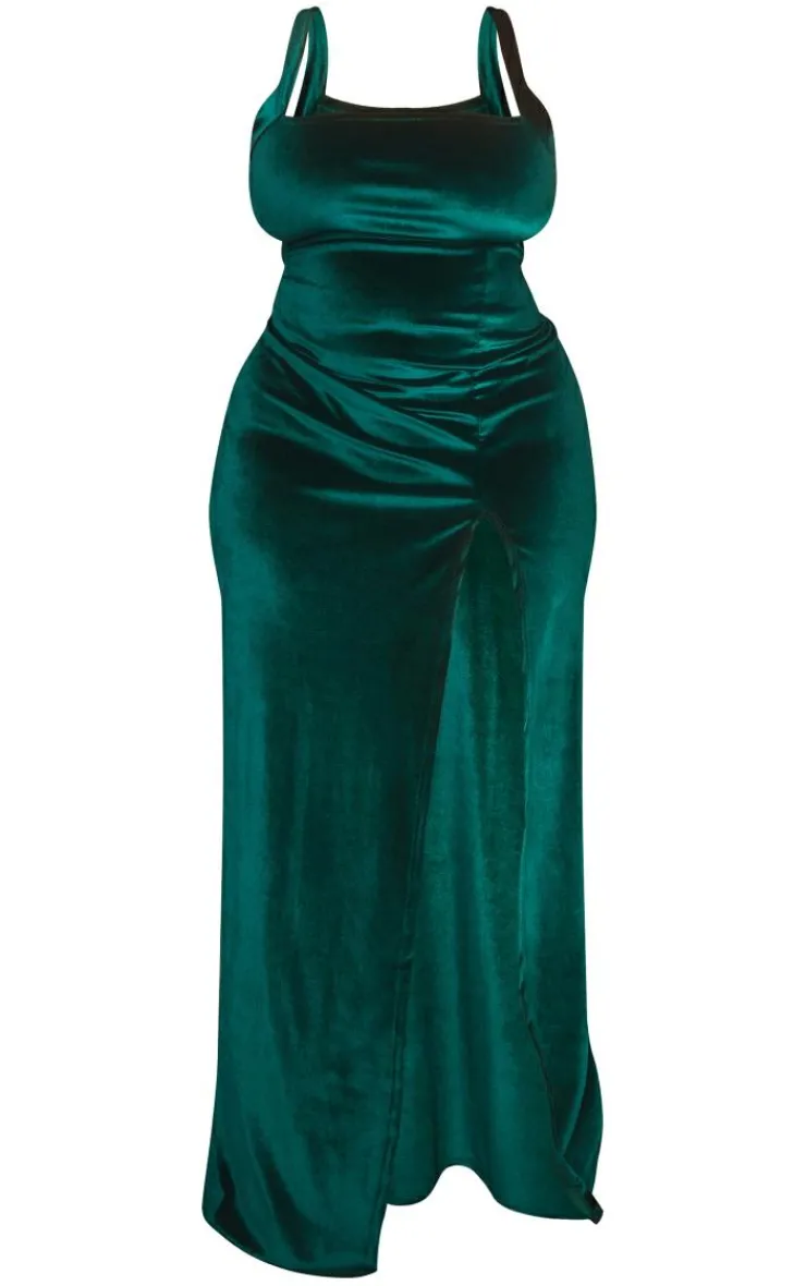 Plus Velvet Side Split Midi Dress-PrettyLittleThing