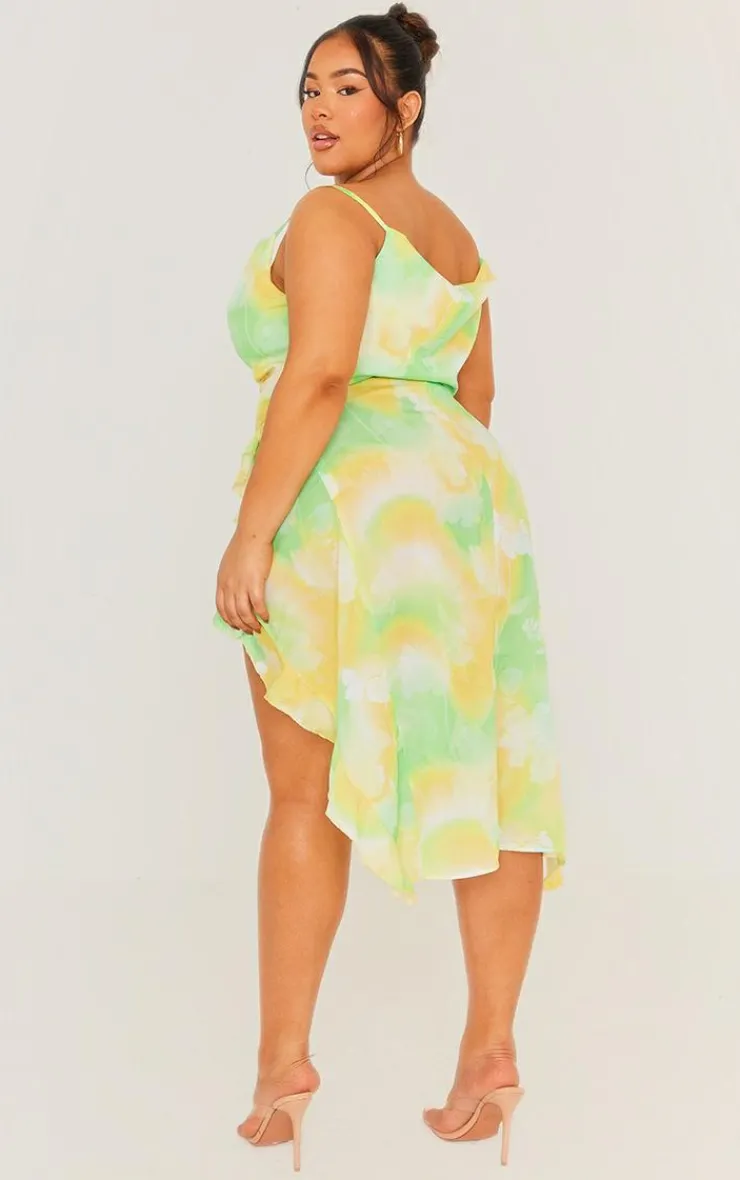 Plus Abstract Ruffle Detail Midi Dress-PrettyLittleThing Clearance