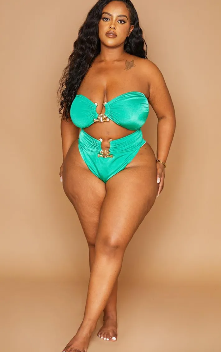 Plus Green Hammered Trim Bikini Top