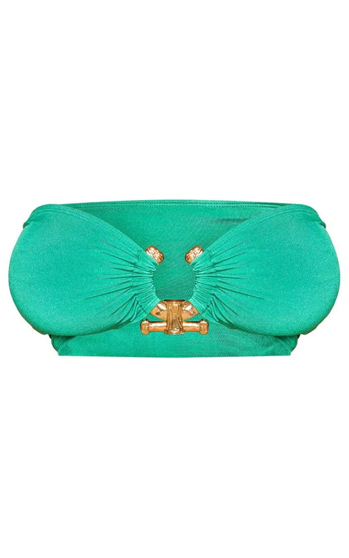 Plus Green Hammered Trim Bikini Top