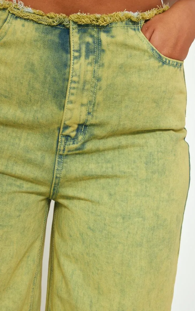 Online PrettyLittleThing Plus Tint Acid Wash Raw Hem Wide Leg Jeans Green