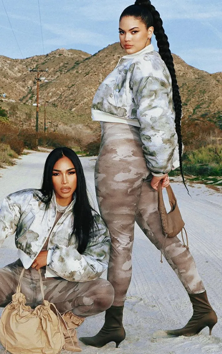 Plus Grey Camo Printed Mesh Jumpsuit