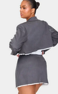 Clearance PrettyLittleThing Plus Contrast Binding Cropped Blazer Grey