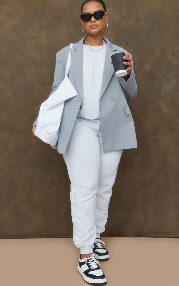 Plus Grey Double Pocket Detail Double Breasted Blazer
