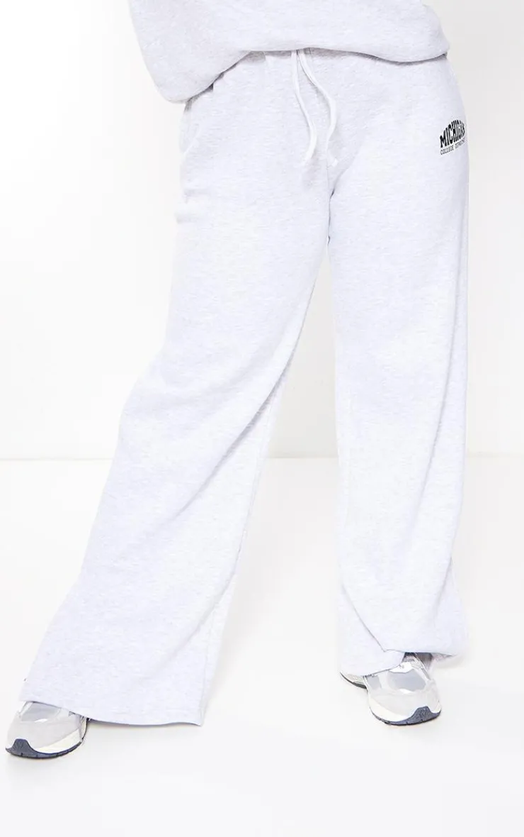 PrettyLittleThing Grey Sweatsuits*Plus Michigan Printed Wide Leg Sweatpants
