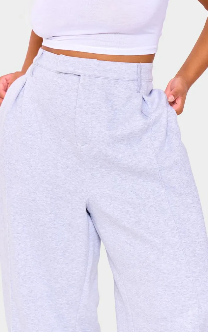 Plus Grey Marl Pintuck Tailored Sweatpants