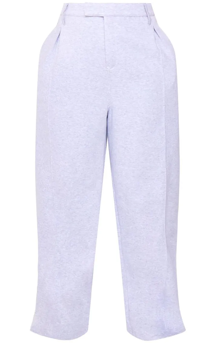 Plus Grey Marl Pintuck Tailored Sweatpants