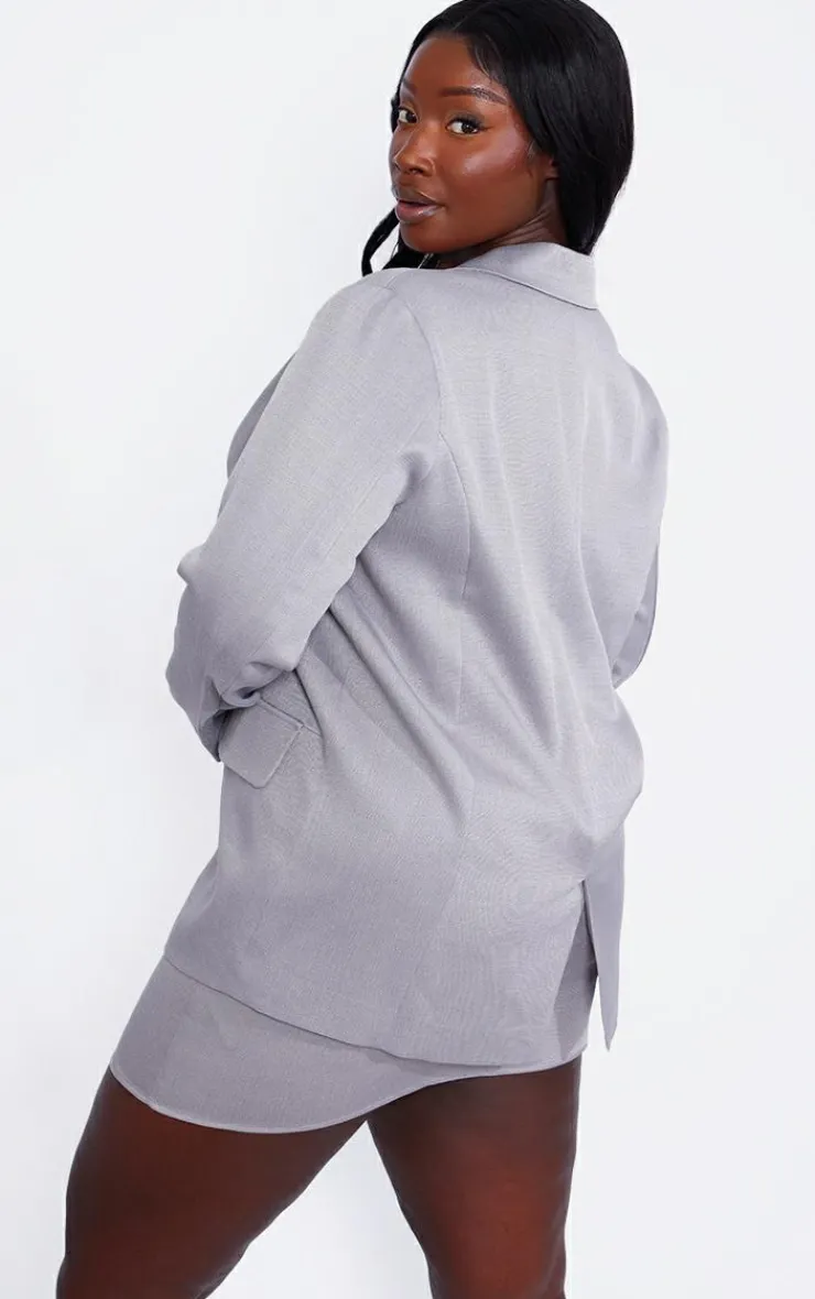 Outlet PrettyLittleThing Plus Oversized Linen Look Blazer Grey