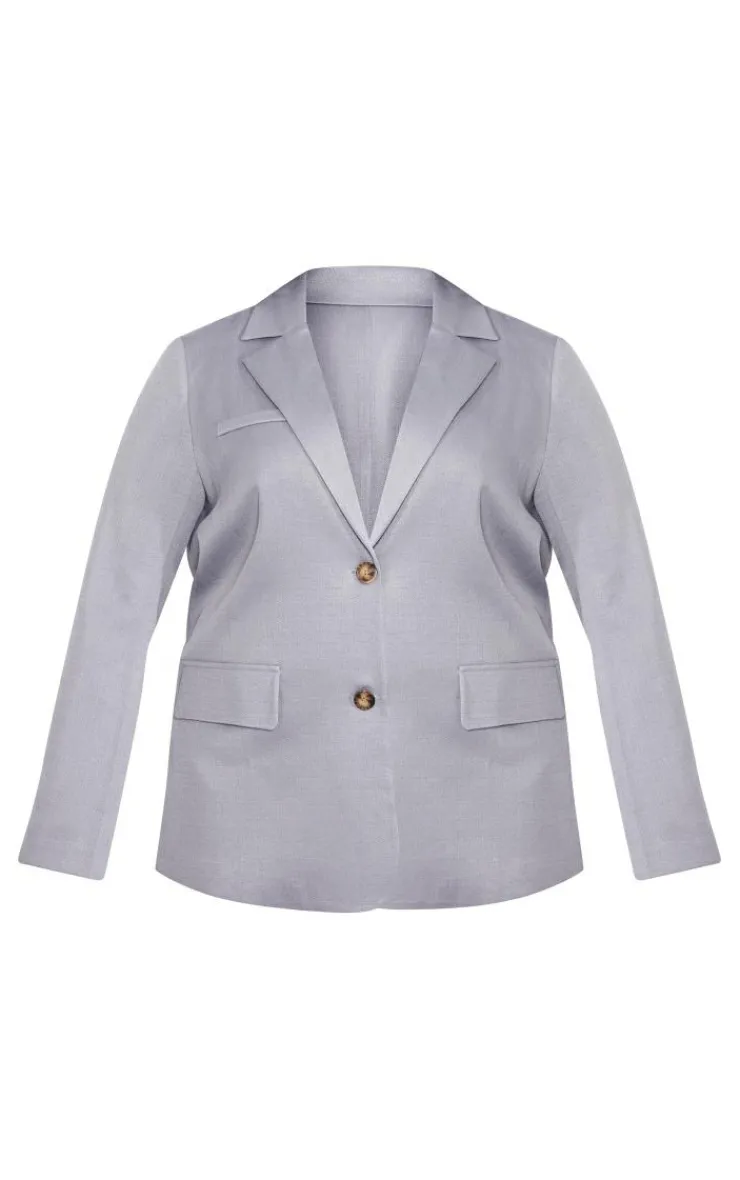 Outlet PrettyLittleThing Plus Oversized Linen Look Blazer Grey