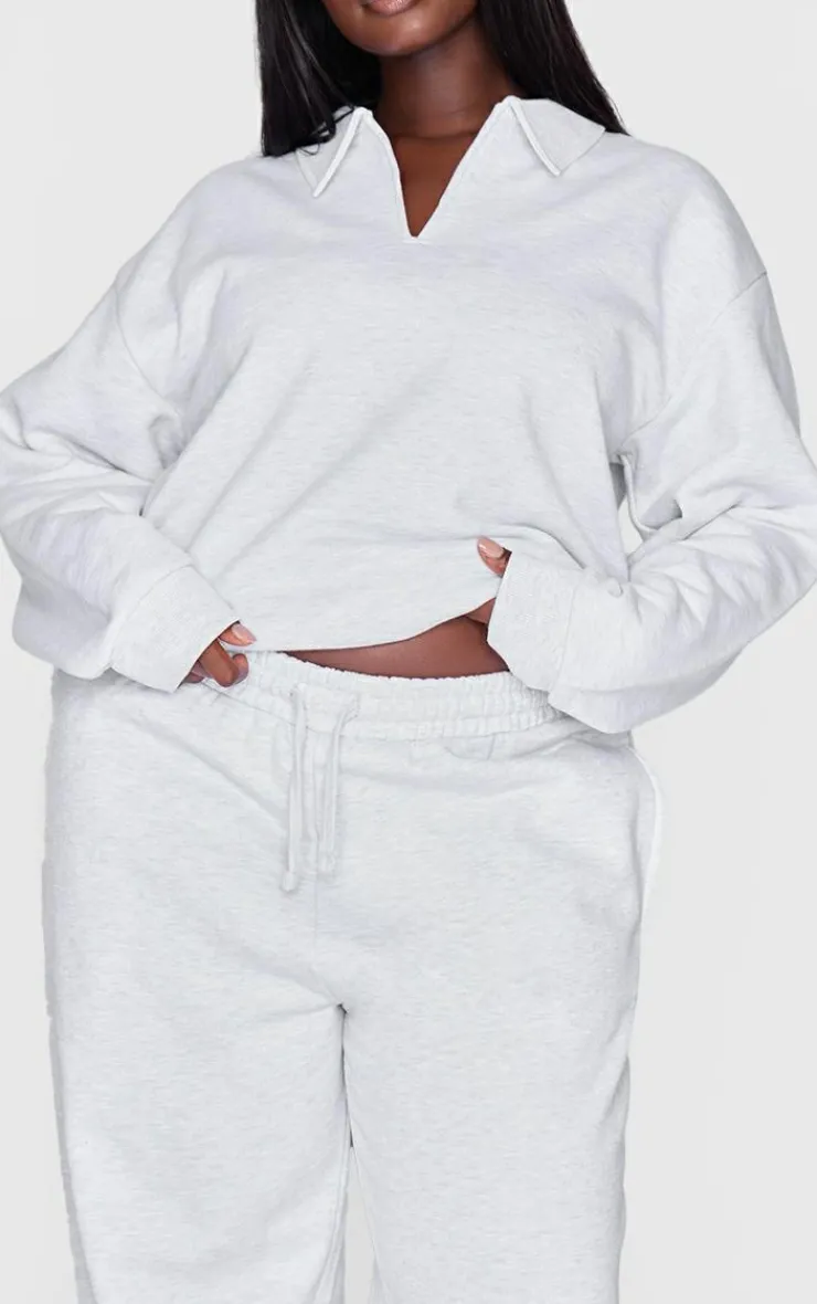 Outlet PrettyLittleThing Plus Premium Collar Oversized Sweatshirt Grey
