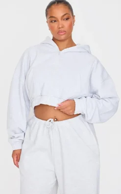 Plus Grey Premium Cropped Waist Detail Hoodie
