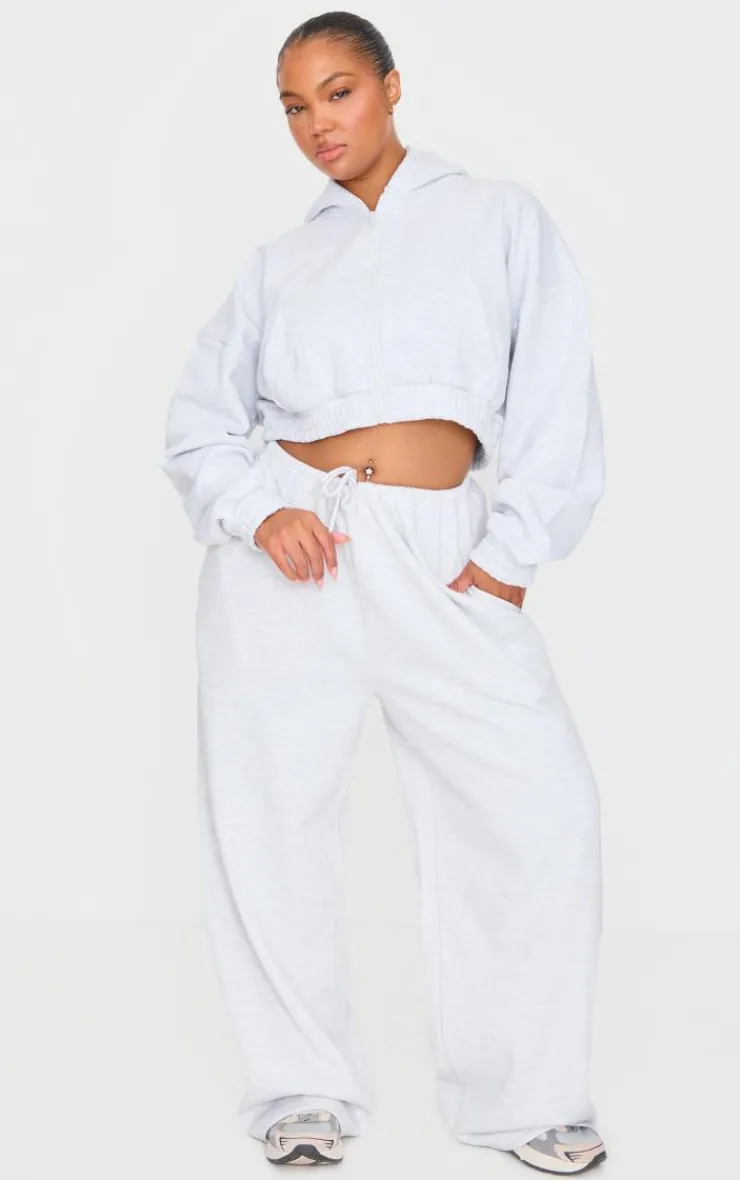 Outlet PrettyLittleThing Plus Premium Thin Waistband Straight Leg Sweat Sweatpants Grey