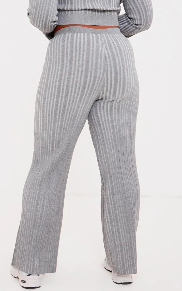 Outlet PrettyLittleThing Plus Rib Knitted Wide Leg Pants Grey