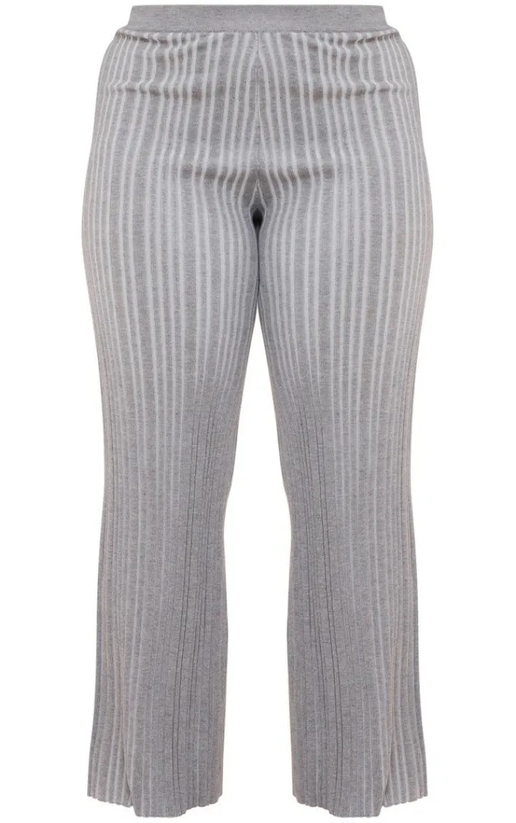 Outlet PrettyLittleThing Plus Rib Knitted Wide Leg Pants Grey