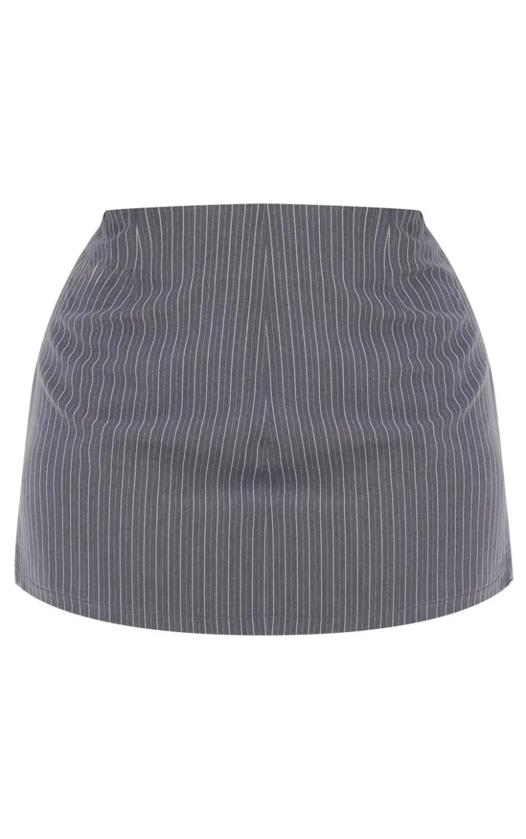 Online PrettyLittleThing Plus Tailored Woven Glitter Pinstripe Micro Mini Skirt Grey