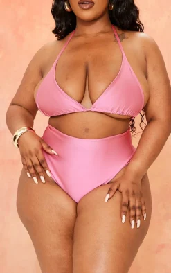 Plus Hot Pink High Waisted Bikini Bottoms