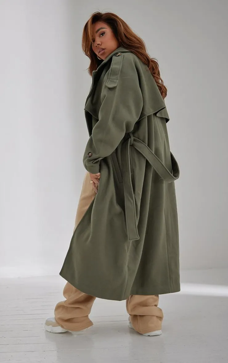 PrettyLittleThing Trench Coats*Plus Oversized Double Breasted Military Trim Coat
