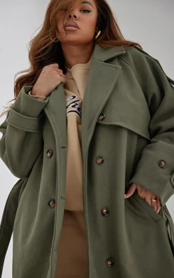 PrettyLittleThing Trench Coats*Plus Oversized Double Breasted Military Trim Coat