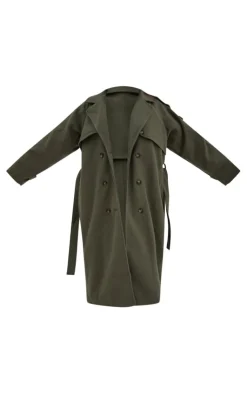 PrettyLittleThing Trench Coats*Plus Oversized Double Breasted Military Trim Coat