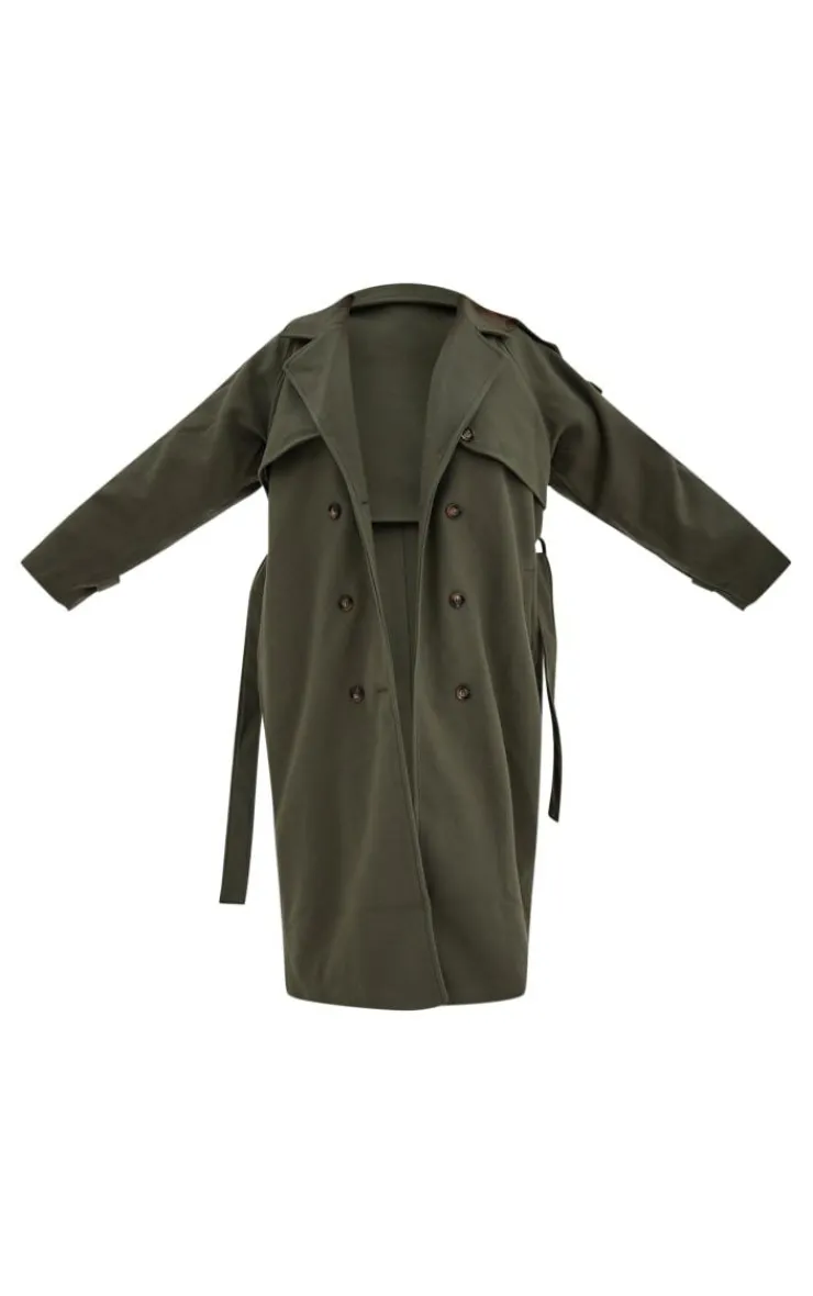 PrettyLittleThing Trench Coats*Plus Oversized Double Breasted Military Trim Coat