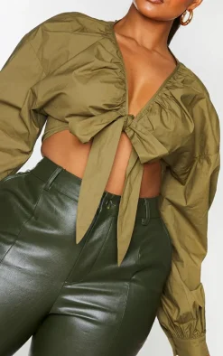 PrettyLittleThing Blouses*Plus Tie Front Ruched Blouse