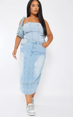 PrettyLittleThing Corsets*Plus Seam Detail Stretch Denim Corset