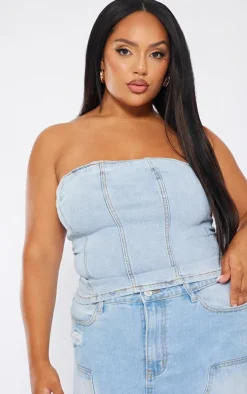 PrettyLittleThing Corsets*Plus Seam Detail Stretch Denim Corset