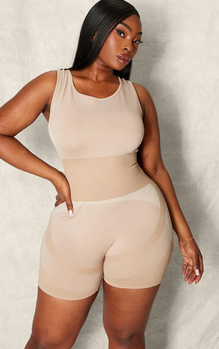 PrettyLittleThing Seamless Gym Wear*Plus Seamless Open Back Jacquard Unitard