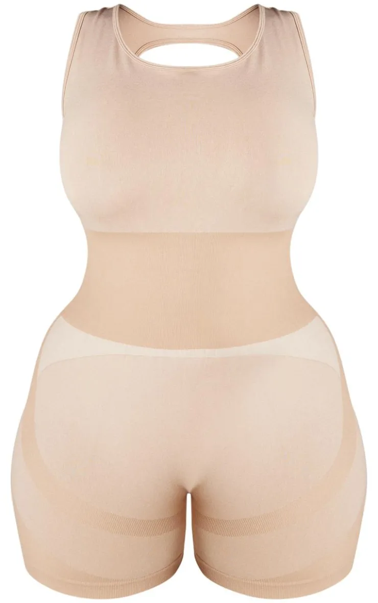 PrettyLittleThing Seamless Gym Wear*Plus Seamless Open Back Jacquard Unitard