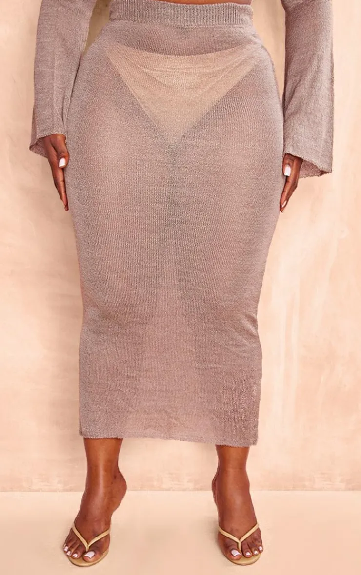 Clearance PrettyLittleThing Plus Knitted Maxi Skirt Mocha