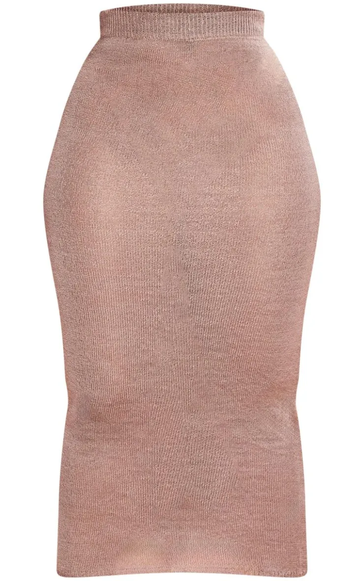 Clearance PrettyLittleThing Plus Knitted Maxi Skirt Mocha