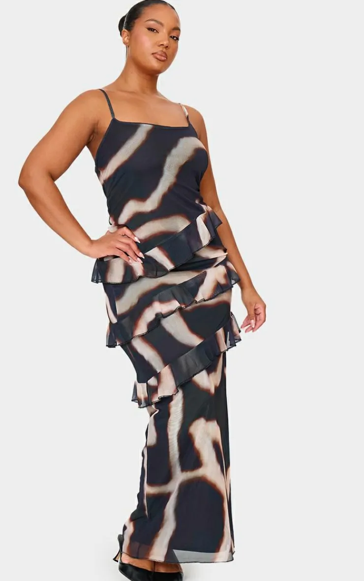 Plus Printed Mesh Ruffle Maxi Dress-PrettyLittleThing Best