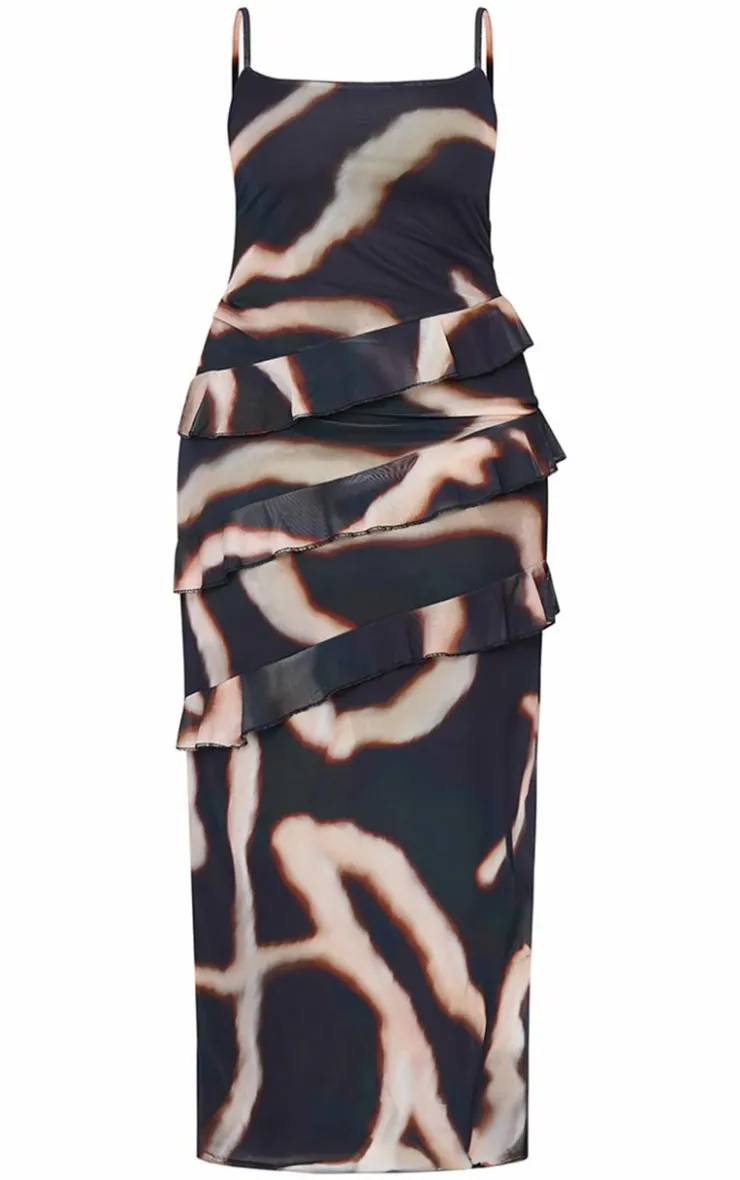 Plus Printed Mesh Ruffle Maxi Dress-PrettyLittleThing Best
