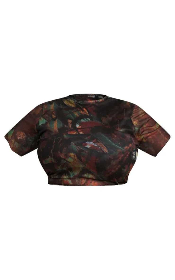 Outlet PrettyLittleThing Plus Printed Lettuce Hem Mesh Top Multi