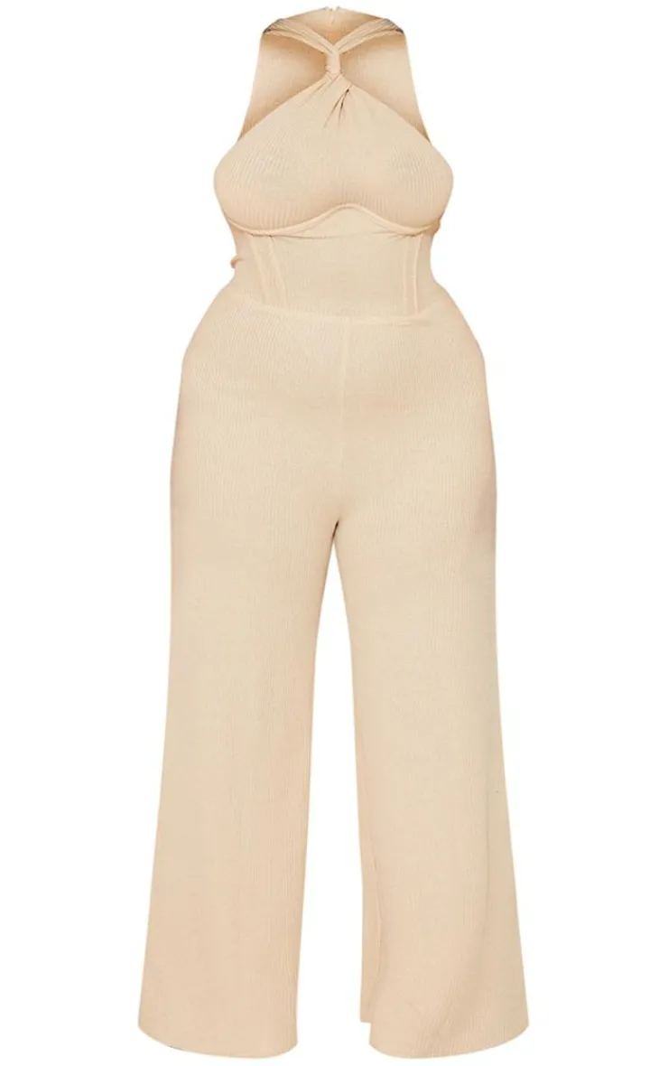 Plus Twist Neck Corset Wide Leg Jumpsuit-PrettyLittleThing Online