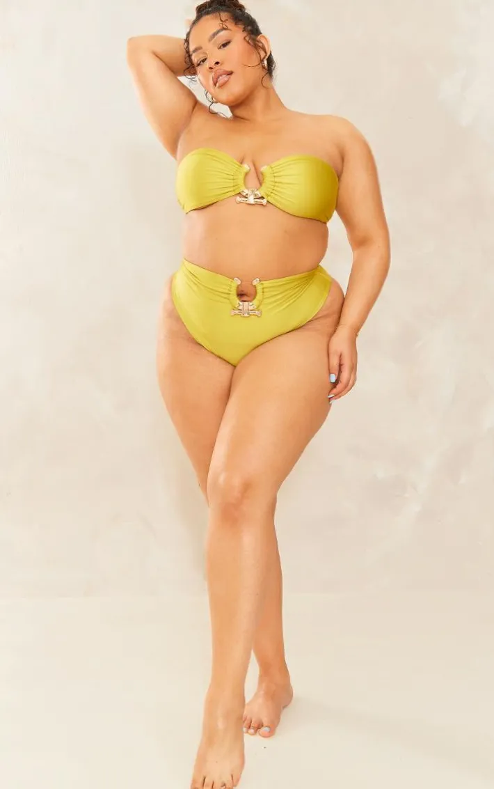 Plus Olive Hammered Trim Bikini Bottoms