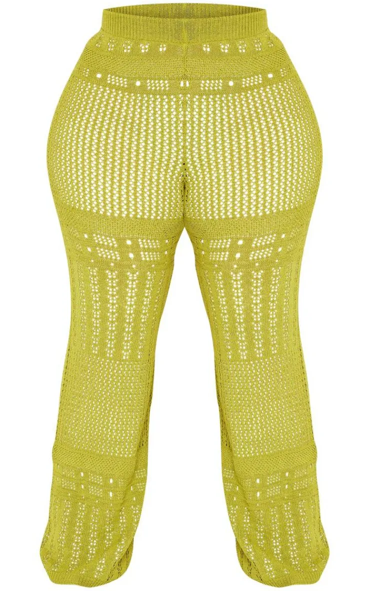 New PrettyLittleThing Plus Knitted Straight Leg Pants Olive