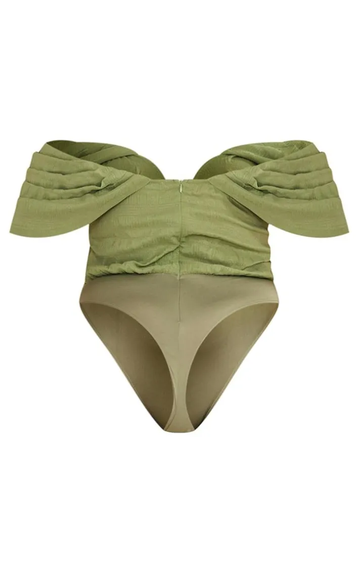 Plus Olive Textured Bardot Bodysuit