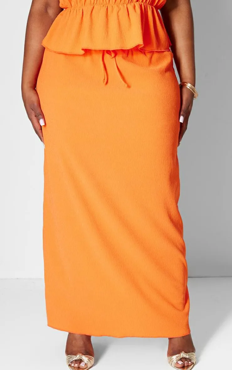 PrettyLittleThing Plus Drawstring Textured Maxi Skirt Orange