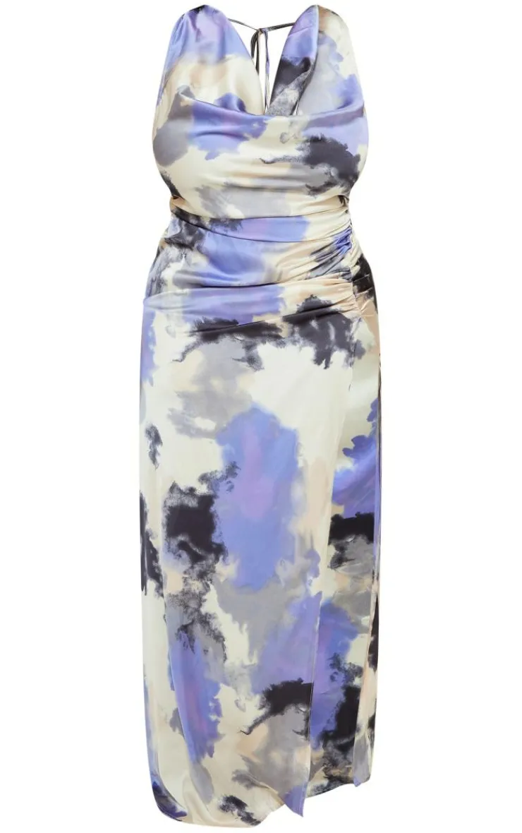 Plus Printed Satin Cowl Neck Maxi Dress-PrettyLittleThing Outlet