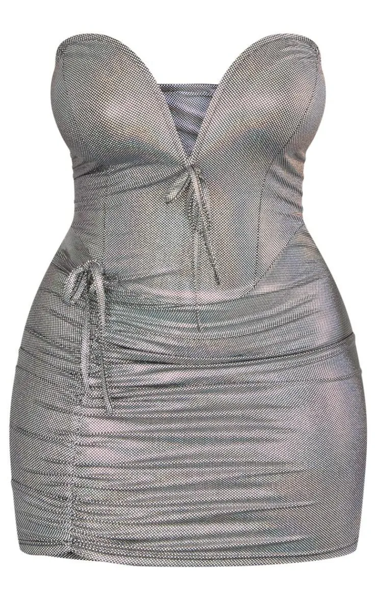 Plus Metallic V Bar Bodycon Dress-PrettyLittleThing Hot