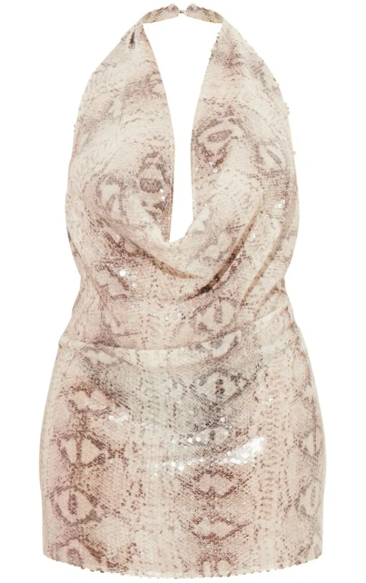 Plus Snake Sequin Cowl Bodycon Dress-PrettyLittleThing Sale