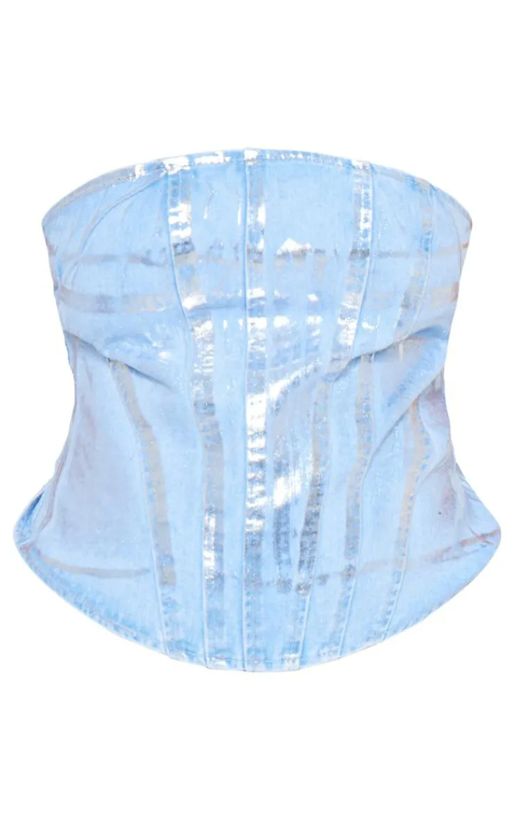 PrettyLittleThing Corsets*Plus Washed Foil Denim Corset