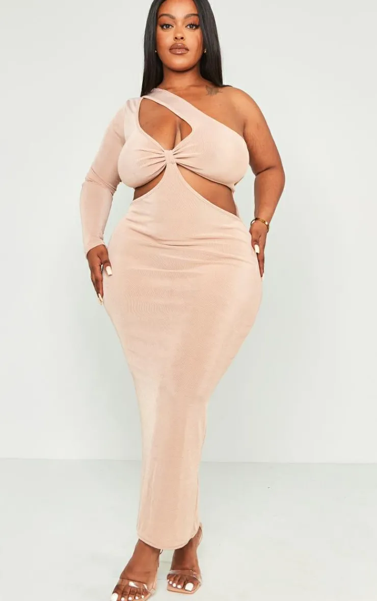Plus Acetate Slinky Cut Out Maxi Dress-PrettyLittleThing Online