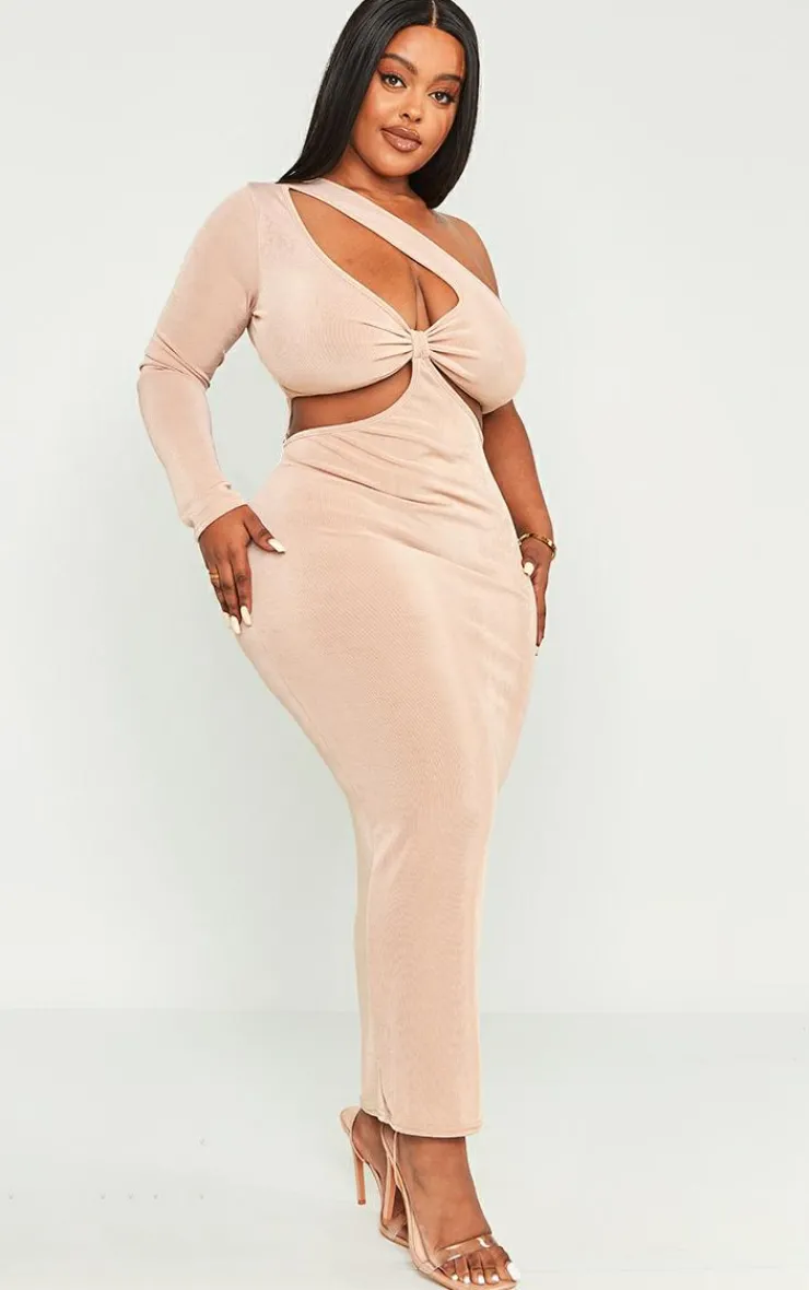 Plus Acetate Slinky Cut Out Maxi Dress-PrettyLittleThing Online