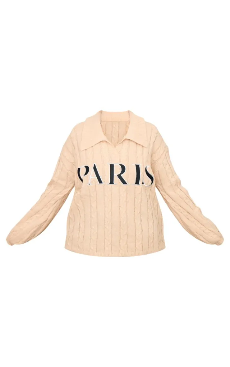 PrettyLittleThing Oversized Sweaters*Plus Cable Knit Embroidered Oversized Sweater
