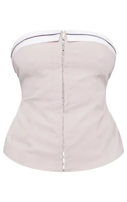 Outlet PrettyLittleThing Plus Contrast Foldover Panel Hook And Eye Corset Stone